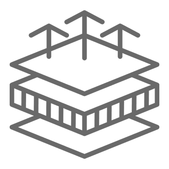 Layered structure with upward arrows on black.