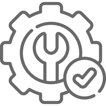 Gear and wrench with checkmark icon.