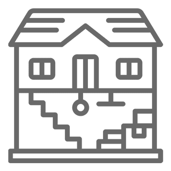 House icon with basement and stairs.