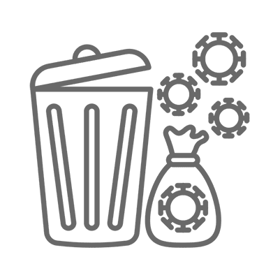 Trash can and bag with virus symbols.