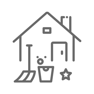 House icon with cleaning tools and star.
