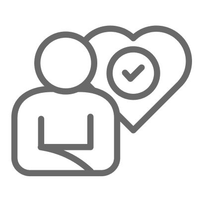 Person icon with heart and checkmark.