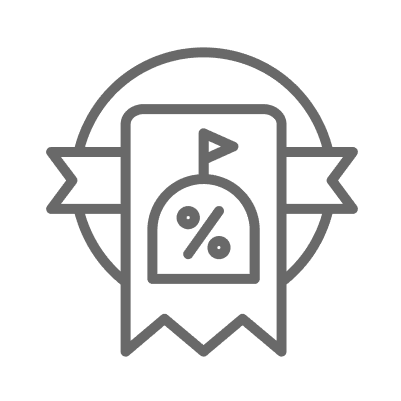Award badge with percentage and ribbon icon.