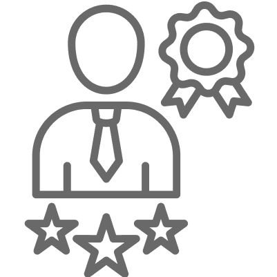 Person icon with stars and ribbon.