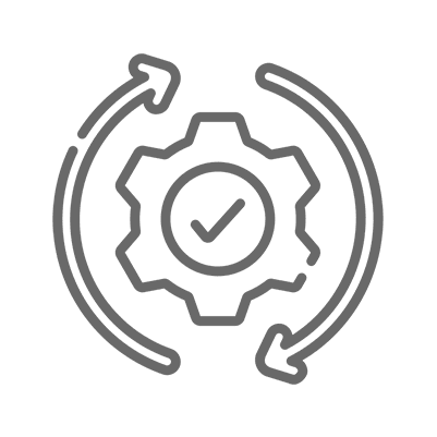 Gear with checkmark and circular arrows.
