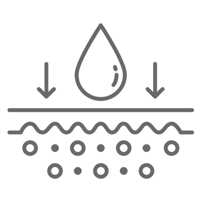 Water absorption icon with arrows and circles.