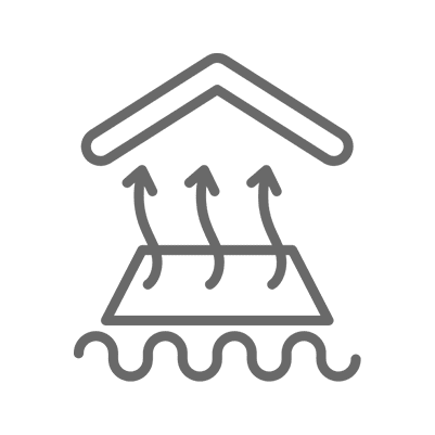 Heat rising under a roof icon.