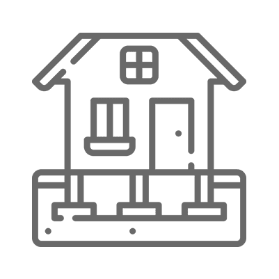Simple house icon on black background.