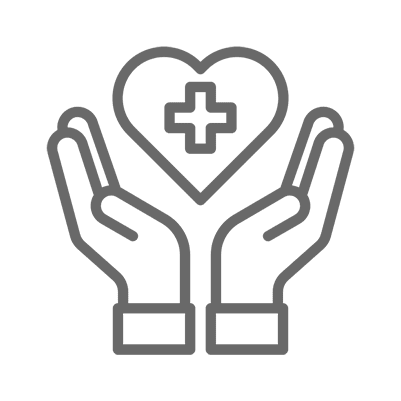 Heart and hands symbol on black background.