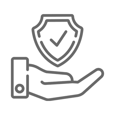 Hand holding shield with check mark.