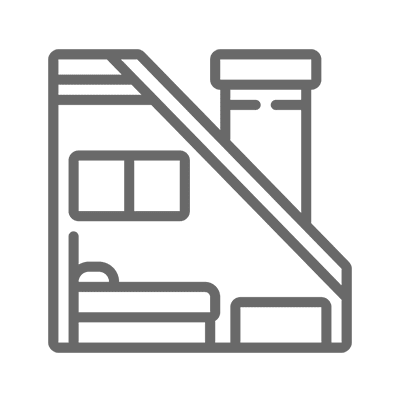 Outline of a house interior with furniture.