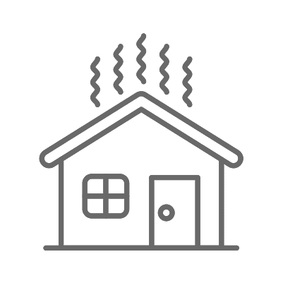 House with steam rising on black background.